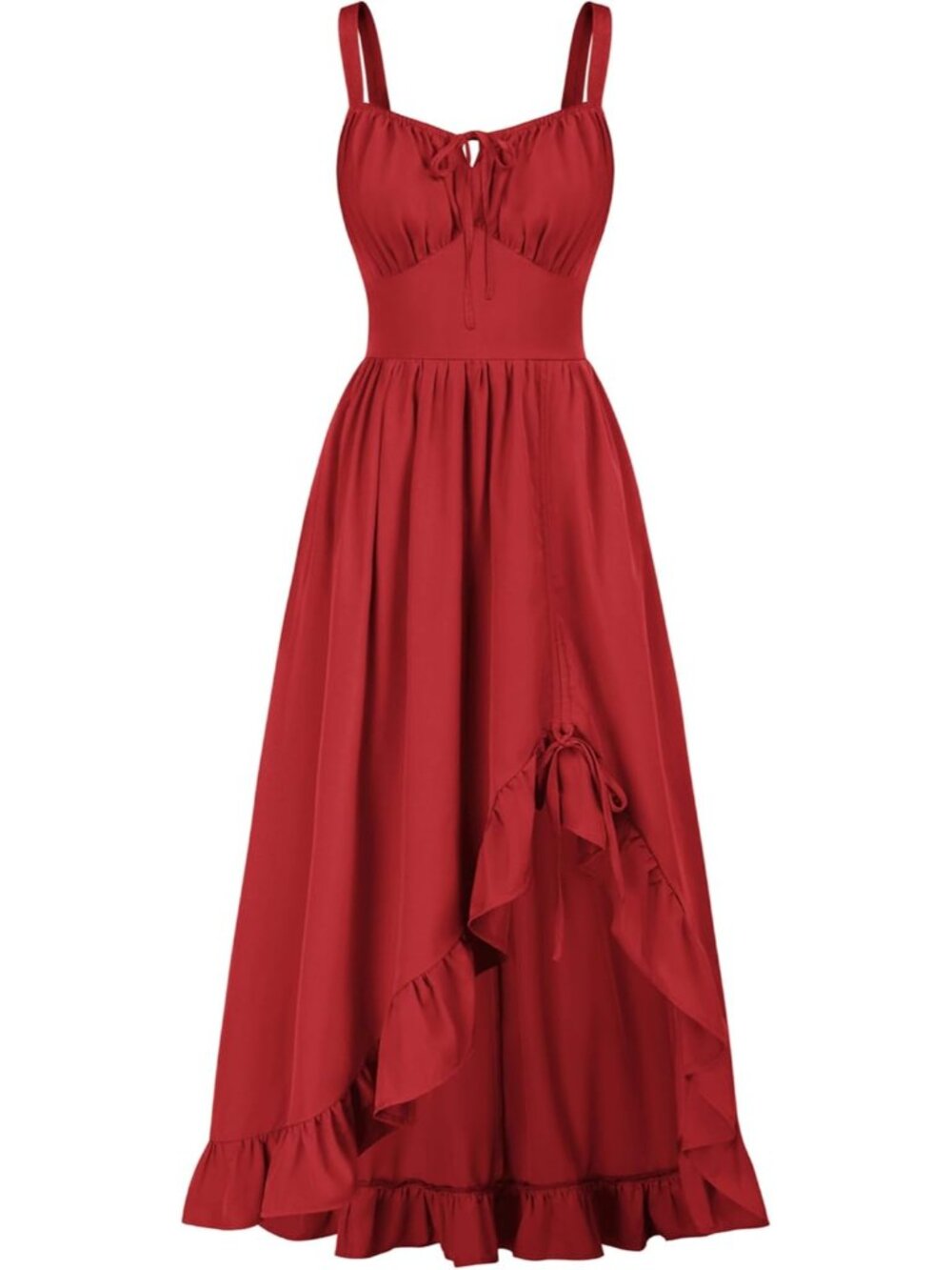 Women's Red Sleeveless Renaissance Corset Flowy Milkmaid Costumes Dress